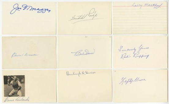 Lot of (13) Hall of Famer Signed Index Cards Including Satchel Paige and Joe DiMaggio